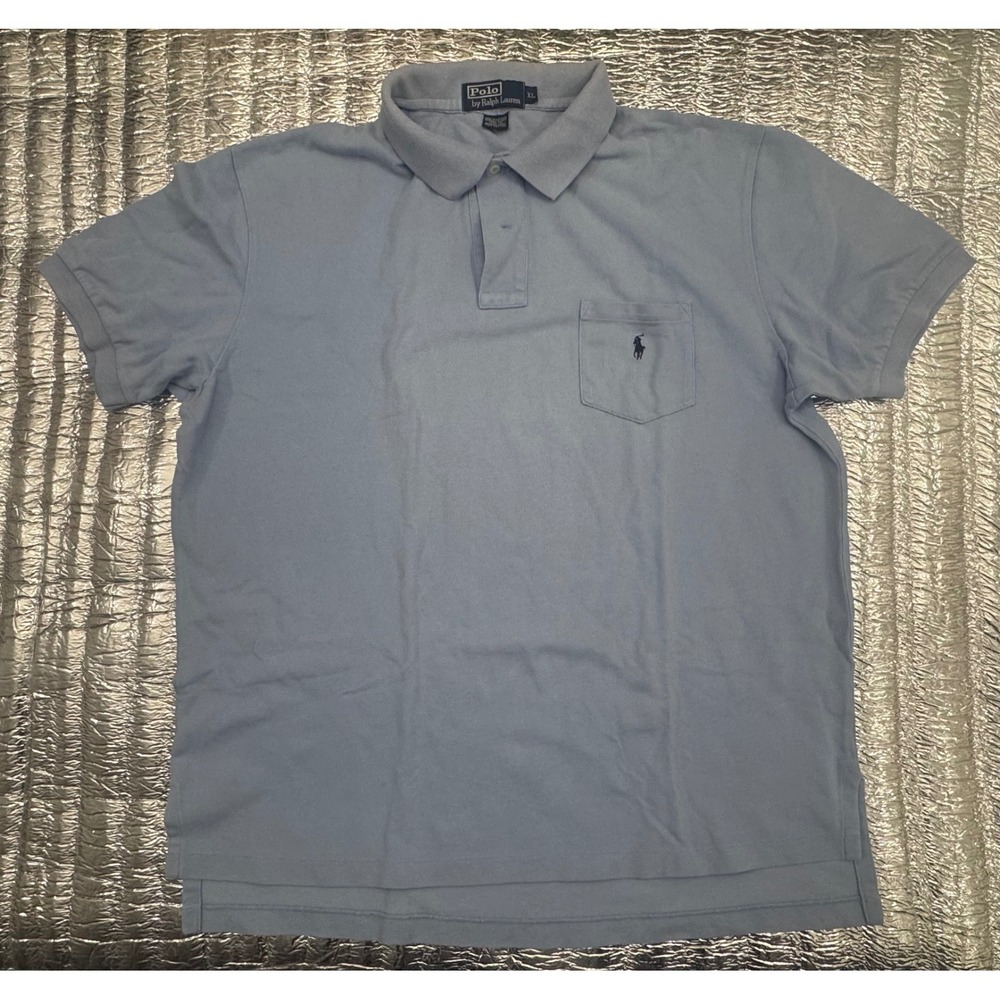 Polo Ralph Lauren Mens XL Light Blue Cotton Pique Short Sleeve Pocket Polo Shirt
